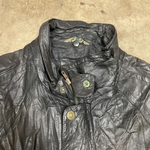 Vintage 90s 1871 Black Genuine Leather Bomber Flight Zip Jacket Mens Large - Picture 4 of 13